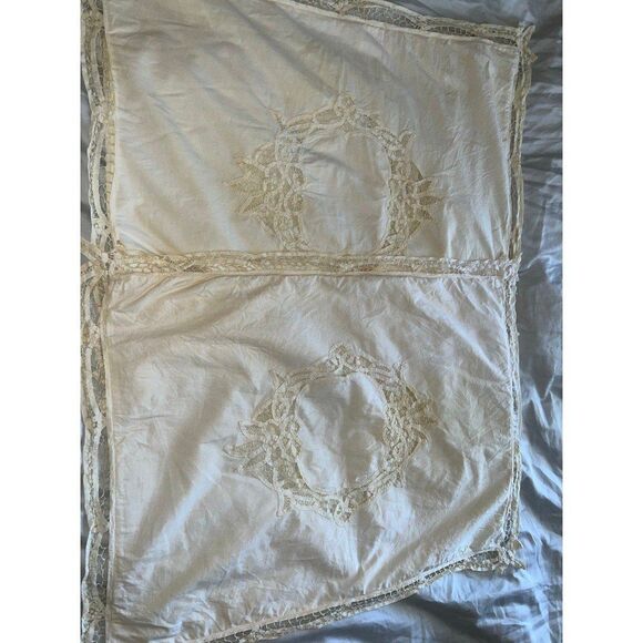 Vintage crochet boho cottage accent pillow pillowcase lot, farmhouse bedding - Picture 10 of 12
